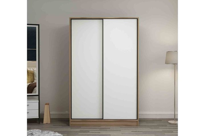 Medway Kledingkast met Schuifdeuren 120 cm, Walnoot en Wit