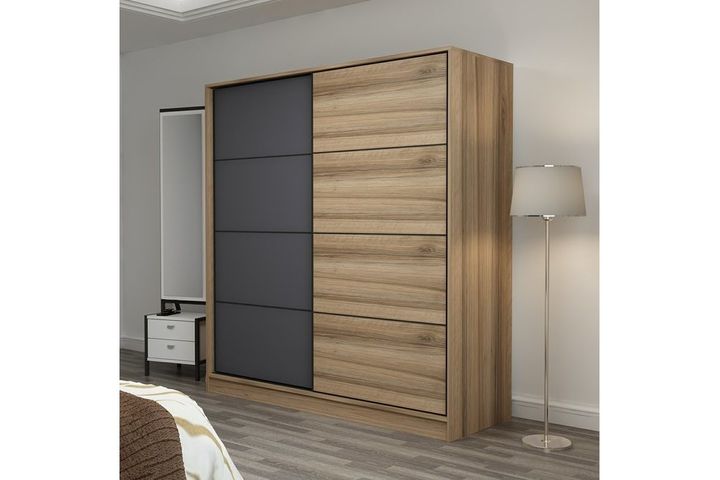 Medway Kledingkast met Schuifdeuren 180 cm, Walnoot en Antraciet