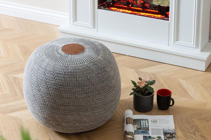 Nora Ronde Decoratieve Gebreide Poef, grijs