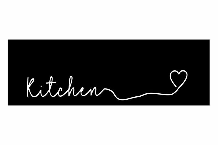 Kitchen Line Heart Pattern Rug, 80 x 200 cm, Black