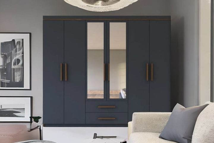 Washiba 6 Door Wardrobe with Mirror, Grey