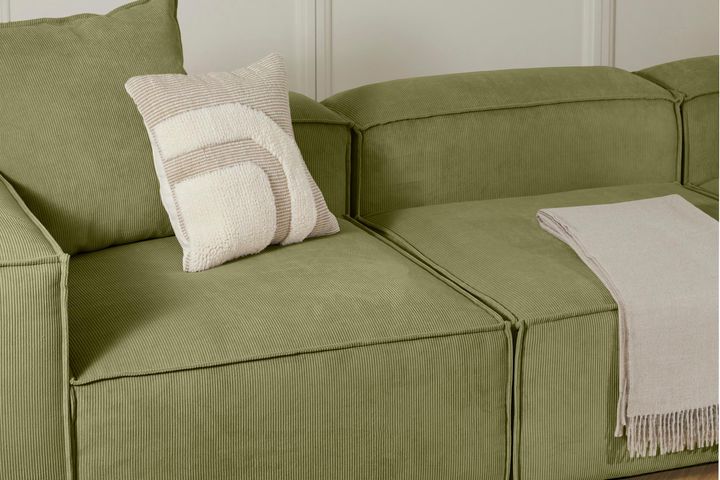 Frid Ruffelfluwelen 3-Zitsbank, Oliegroen