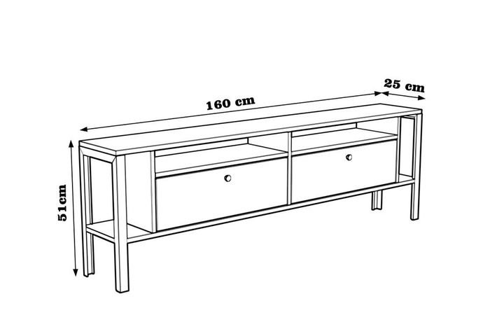 Atlanta TV-Meubel met Metalen Poten, Pijnboom & Zwart