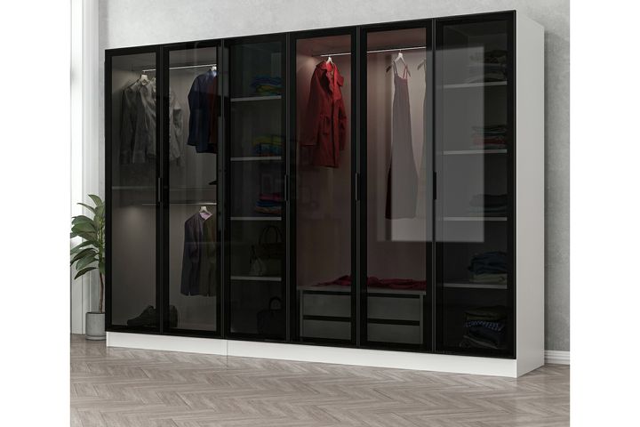 Medway Tideway Kledingkast met 6 Deuren en 2 Lades, 210 cm, Wit en Zwart