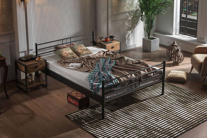 Manyas Metalen Bedframe, 120x200 cm, Zwart