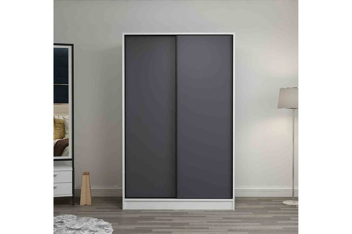 Medway Kledingkast met Schuifdeuren, 120 cm, Wit en Houtskool