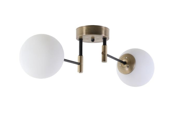 Vollmond Glazen Hanglamp met 2 Lampjes, Mat Goud