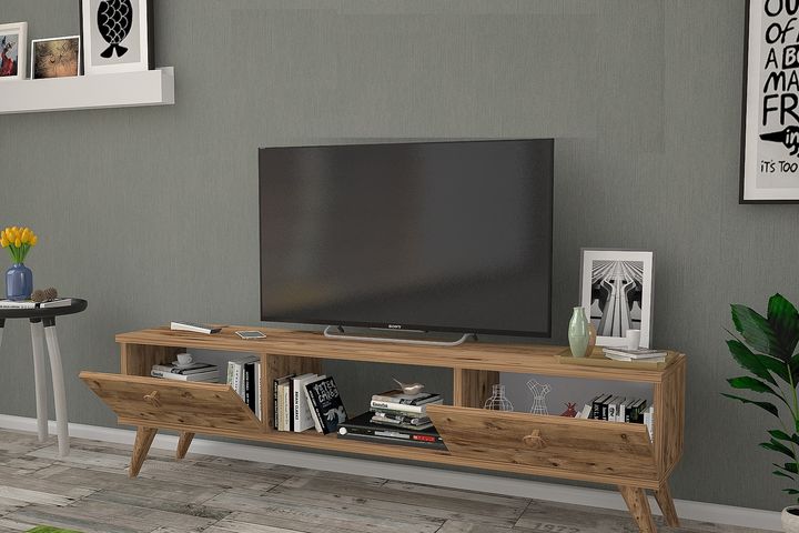 Eleanor TV-Meubel met Houten Poten, 140 cm, Pijnboom