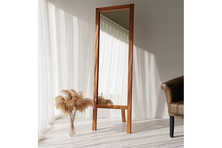 Neostyle Standspiegel mit Fuß aus Massivholz, 55x170 cm, Braun
