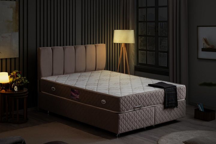 Tetra Box, Hoofdbord En Matras, Grijs, 140X190