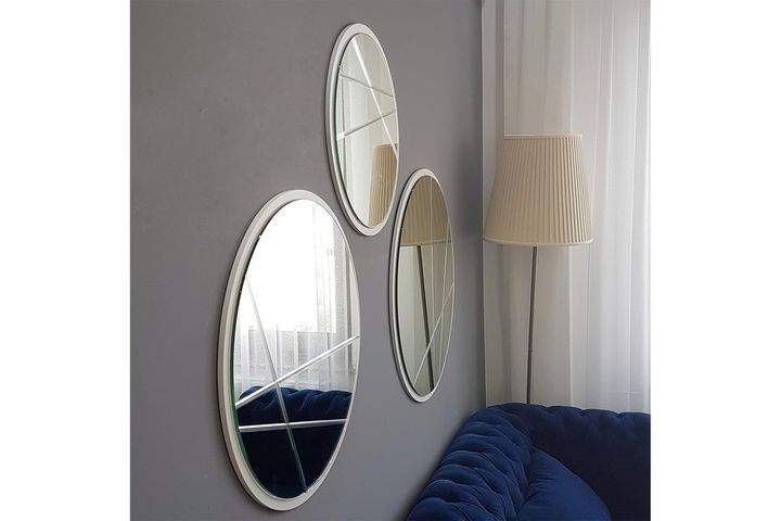 Neostyle 3 Piece Modern Round Wall Mirror, 60-50-40 cm, White