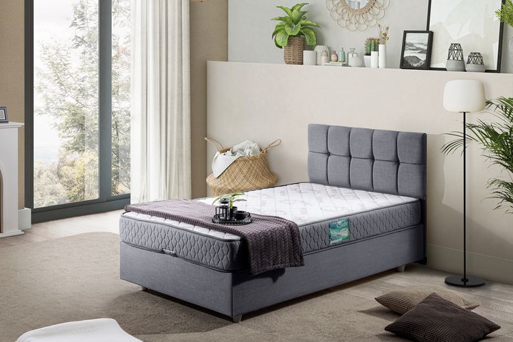 Paris Boxspringbed met Hoofdbord, 100x200 cm, Grijs