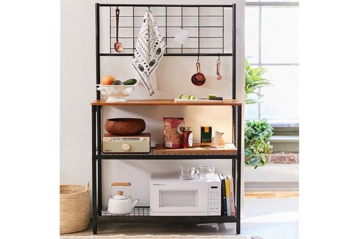 Deonne Kitchen Cabinet, Light Wood & Black