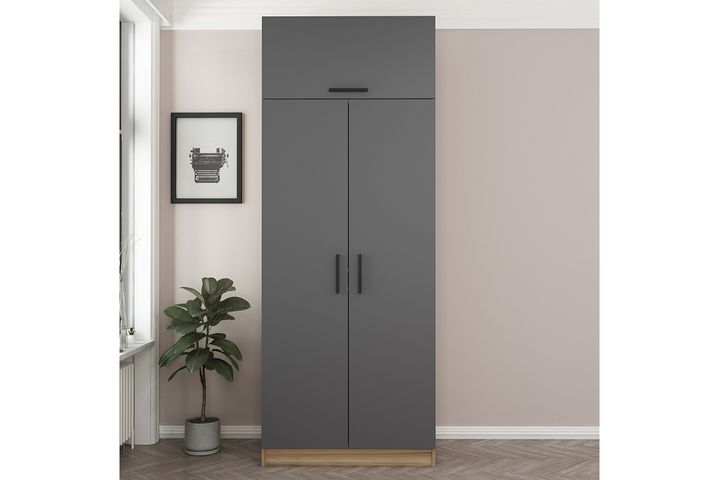 Medway Tideway Kledingkast met 4 Deuren en Bovenkast, Antraciet en Walnoot