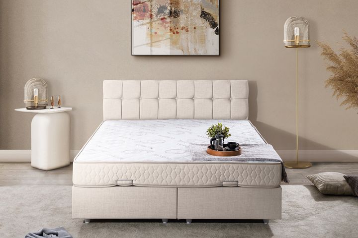 Paris Boxspringbed met Hoofdbord, 160x200 cm, Creme