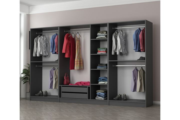 Medway Tideway Garderobe met 7 Glazen Deuren en 2 Laden, 210 cm, Antraciet en Zwart