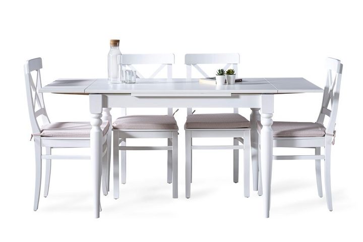 White Eettafelset, 120x80 cm, Creme