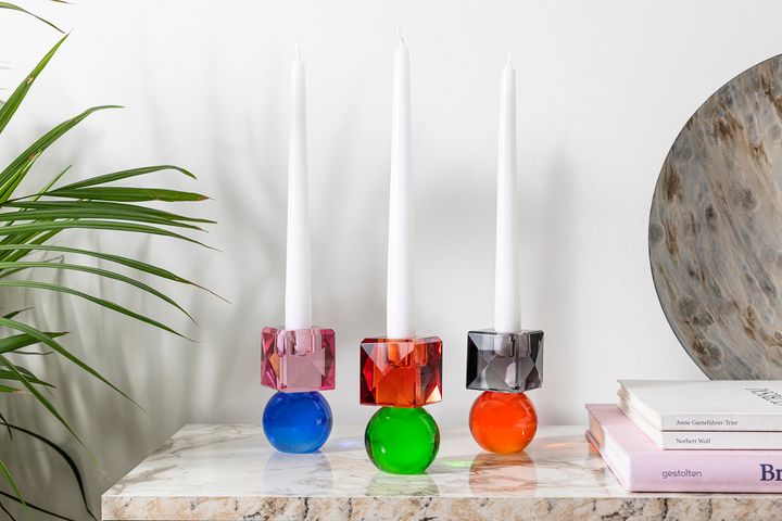 Lana Smooth Candle Holder, Orange & Grey