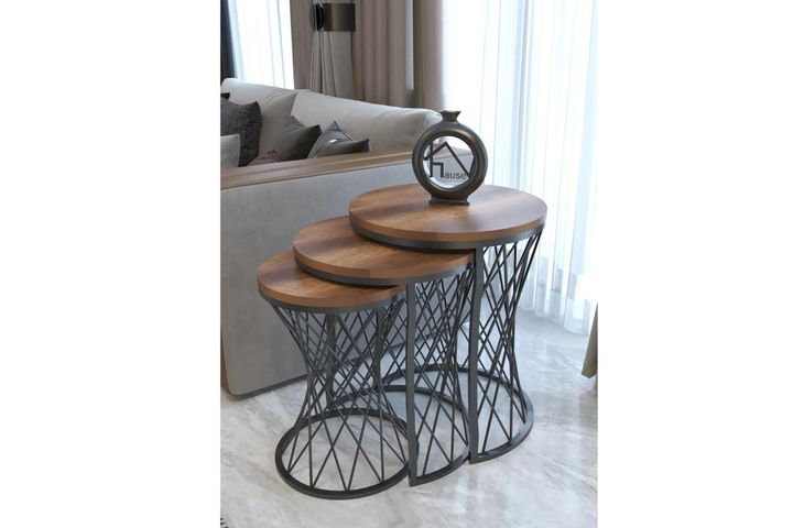 Tubihome Rieten C Bijzettafelset, Walnoot