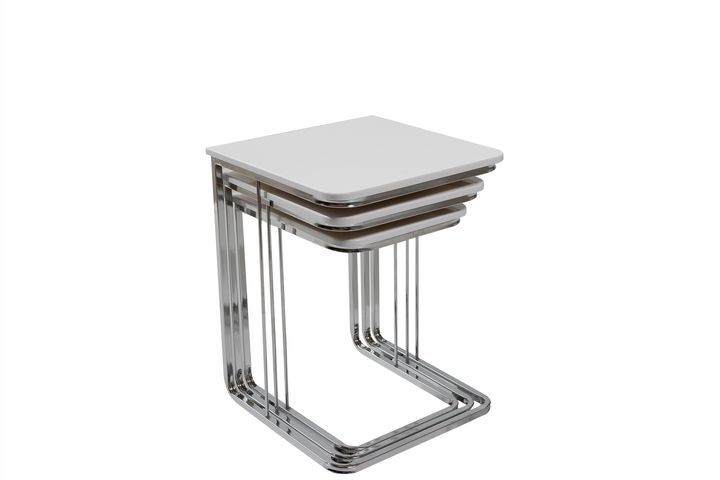 Vegas Bijzettafel Set, 3-Dlg, Met Wielen, Wit