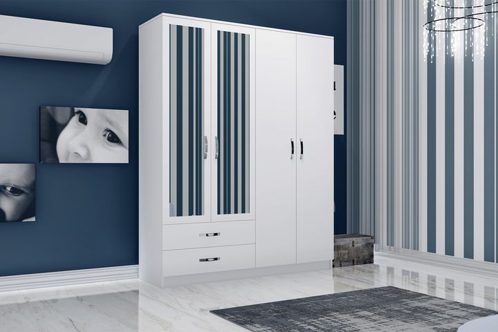 Novado Kledingkast met 4 Deuren, 2 Lades en Spiegel