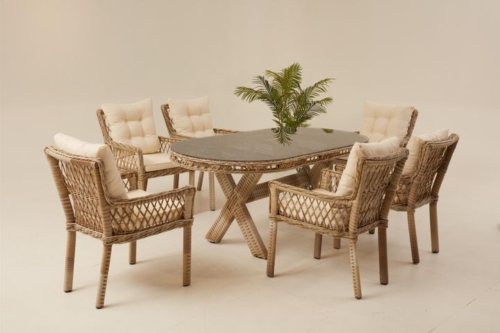 Pirus Rattan Tuinset, 6 Zits, Beige