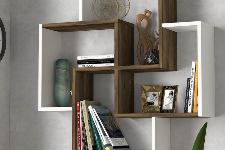 Dragon Nested Square Wall Shelf, White & Walnut