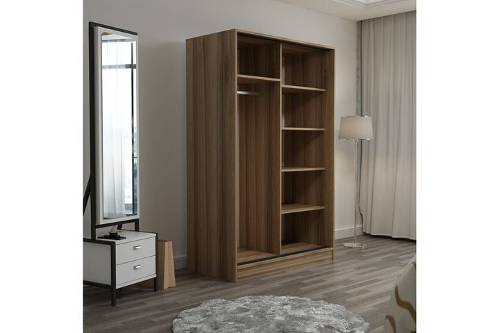 Medway Kledingkast met Schuifdeuren, 120 cm, Zwart en Walnoot