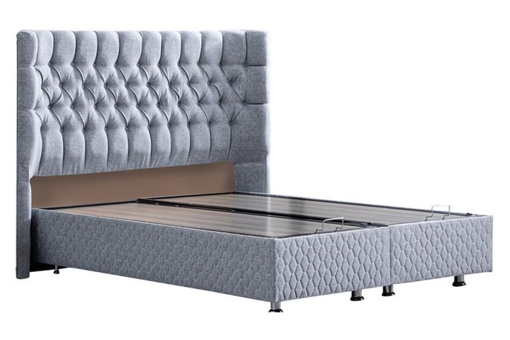 Napoli Box, Hoofdbord En Real Matras Met Pad, Lichtgrijs, 160X200