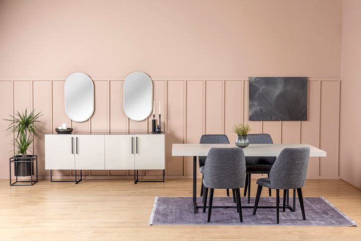 Pandora 6 Seater Dining Table, Sandstone