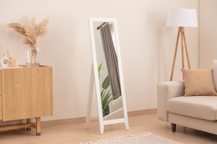Wood Modernee Staande Spiegel met Pooten, 140x40 cm, Wit