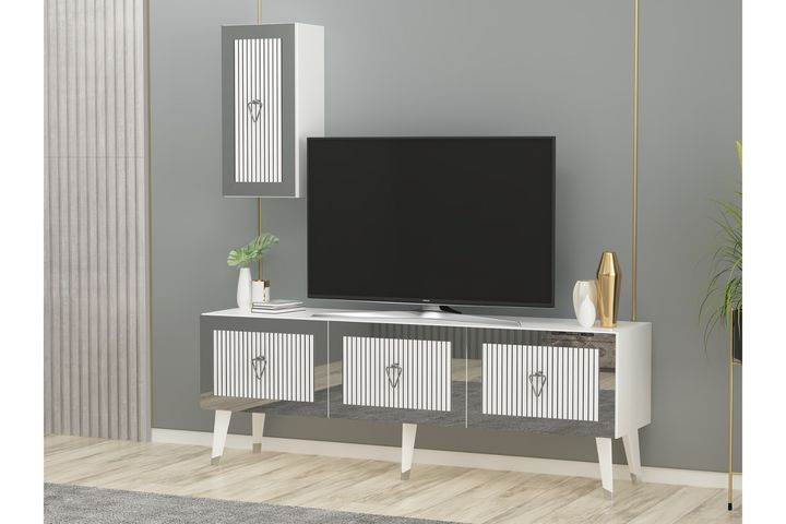 Bare Tv-Meubel, Wit Zilver