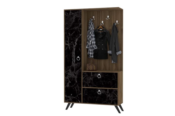 Twist Kledingkast met 3 Deuren en Rekken, Walnoot