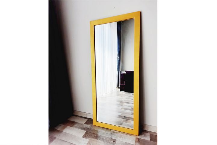 Wood Rechthoekige Staande Spiegel, 130x60 cm, Goud