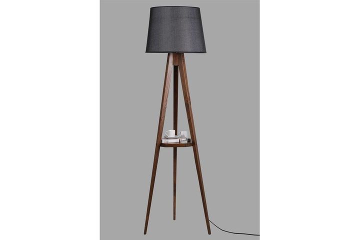 Warrick Houten Vloerlamp met Driepoot & Rek, Zwart & Bruin