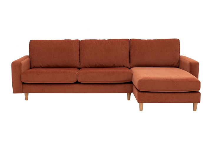 Merlin Mini Hoekbank, Natuurlijke Poten, Dunne Armleuning, Fluwelen , Steenrood