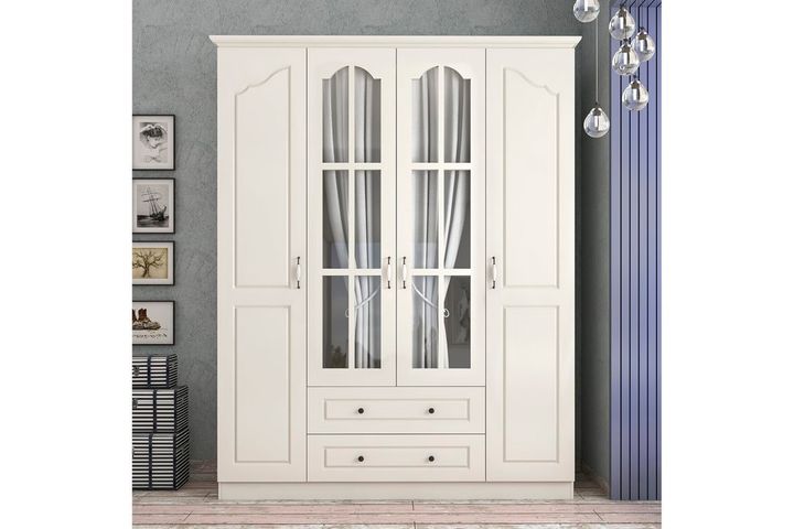 Zenio Barrosa Kleiderschrank mit 4 Türen, 2 Schubladen, und Spiegel