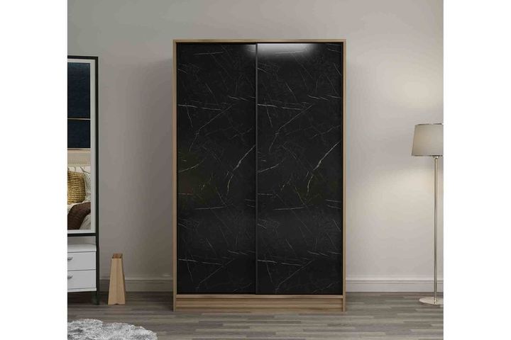 Medway Kledingkast met Schuifdeuren, 120 cm, Zwart en Walnoot