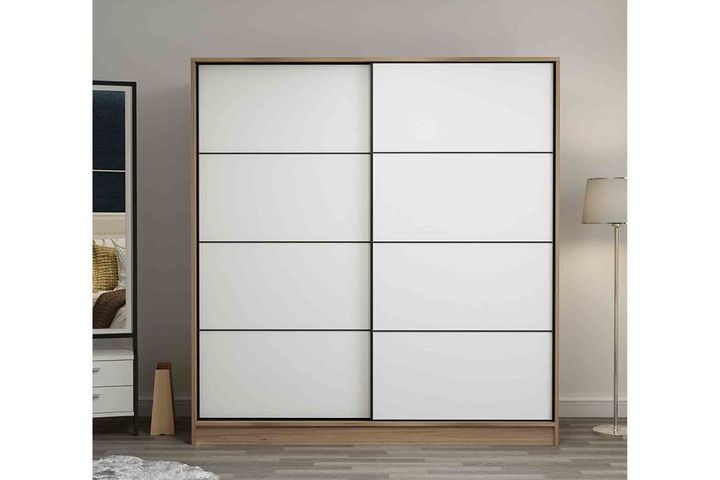 Medway Kledingkast met Schuifdeuren 180 cm, Walnoot en Wit