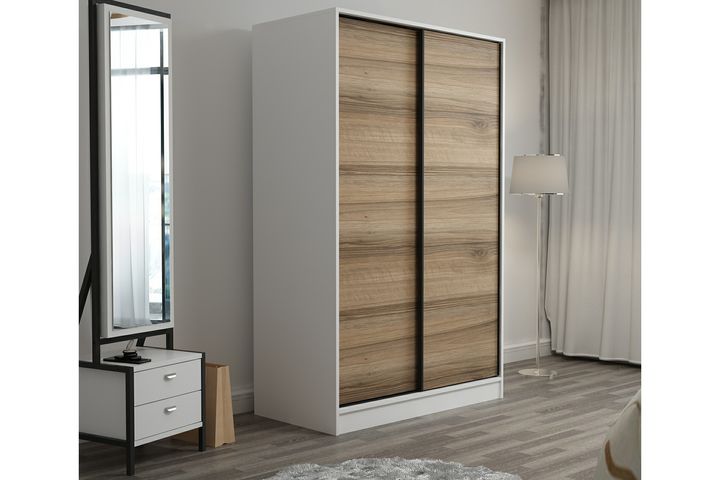 Medway Tideway Kledingkast met Schuifdeuren, 210 cm, Walnoot en Wit