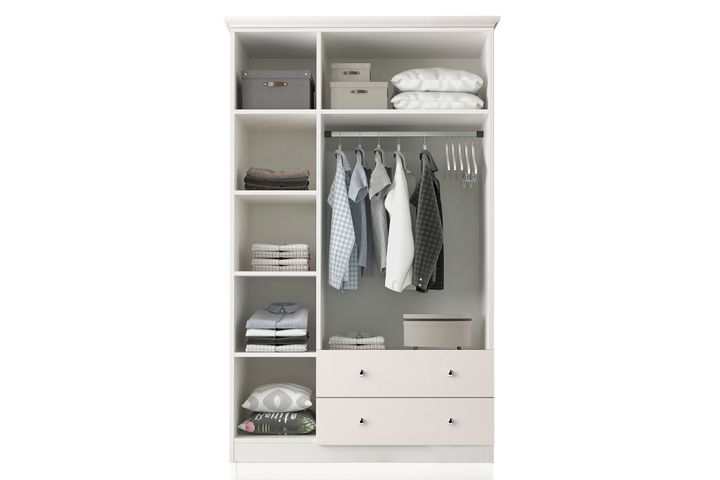 Zenio Side Kleiderschrank mit 3 Türen, 2 Schubladen, und Spiegel, Weiß