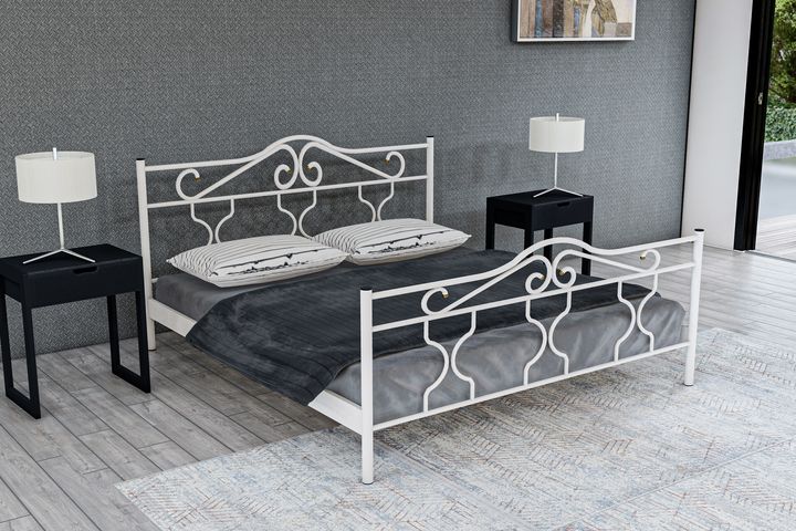 Gold Metalen Bedframe, 140x190 cm, Wit