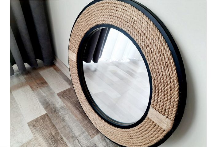 Wood Ronde Wandspiegel 57 cm, Zwart