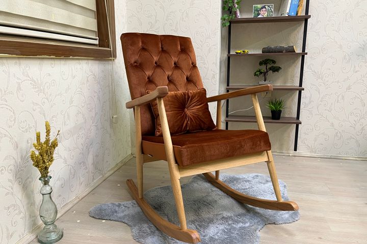 Asedia Trend Schommelstoel Gestoffeerd, Oranje & Natuurlijke Kleur