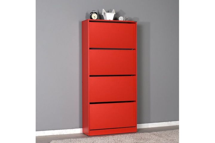 Adore Flat Duo 4-Tier Large Shoe Storage Cabinet, Red