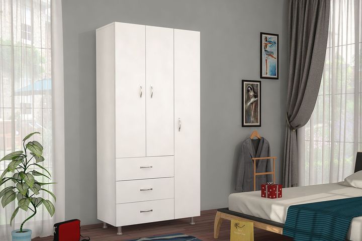 Great Ouse 3 Door Wardrobe with 3 Drawers, White