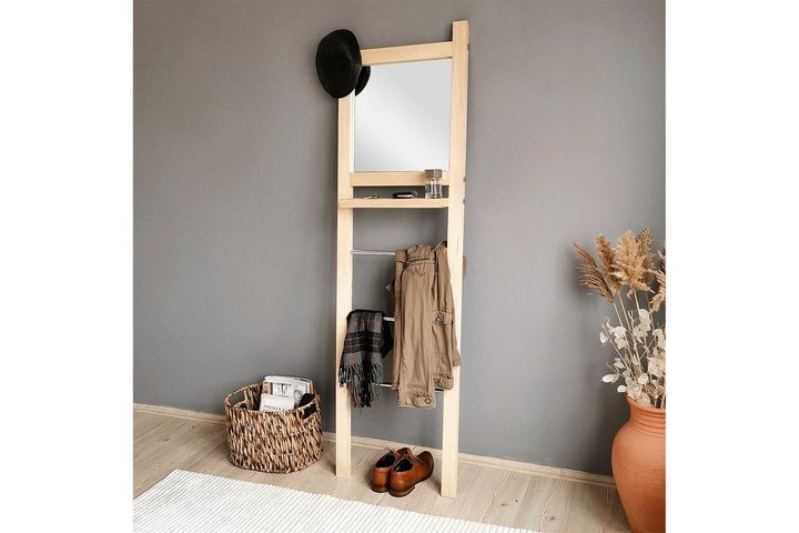 Mirror Ladder Rack, 50 x 170 cm, Light Wood