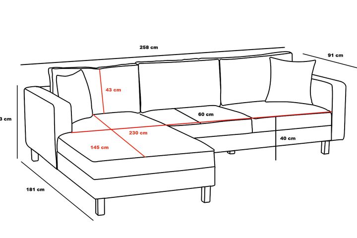 Berlin Hoekbank Rechts, Creme&Zwart
