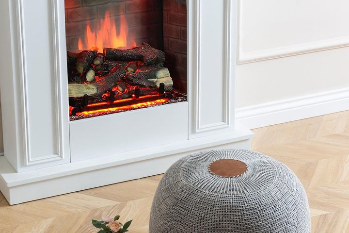 Nora Ronde Decoratieve Gebreide Poef, grijs