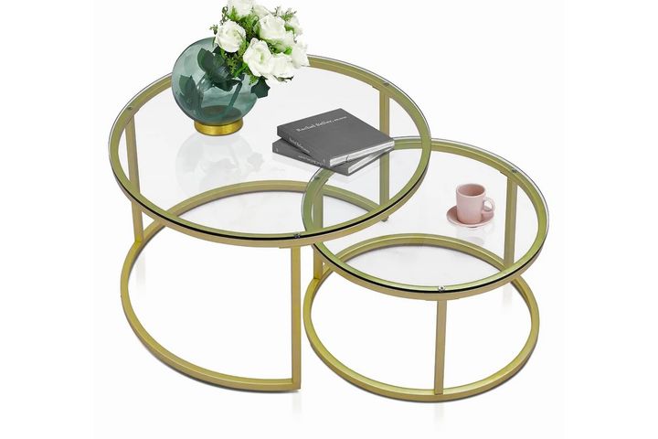 Belarus Coffee Table Set, Transparent & Gold